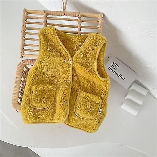 Slowmoose V Neck Winter Warm Vest, Faux Fur Waistcoat Yellow 4T