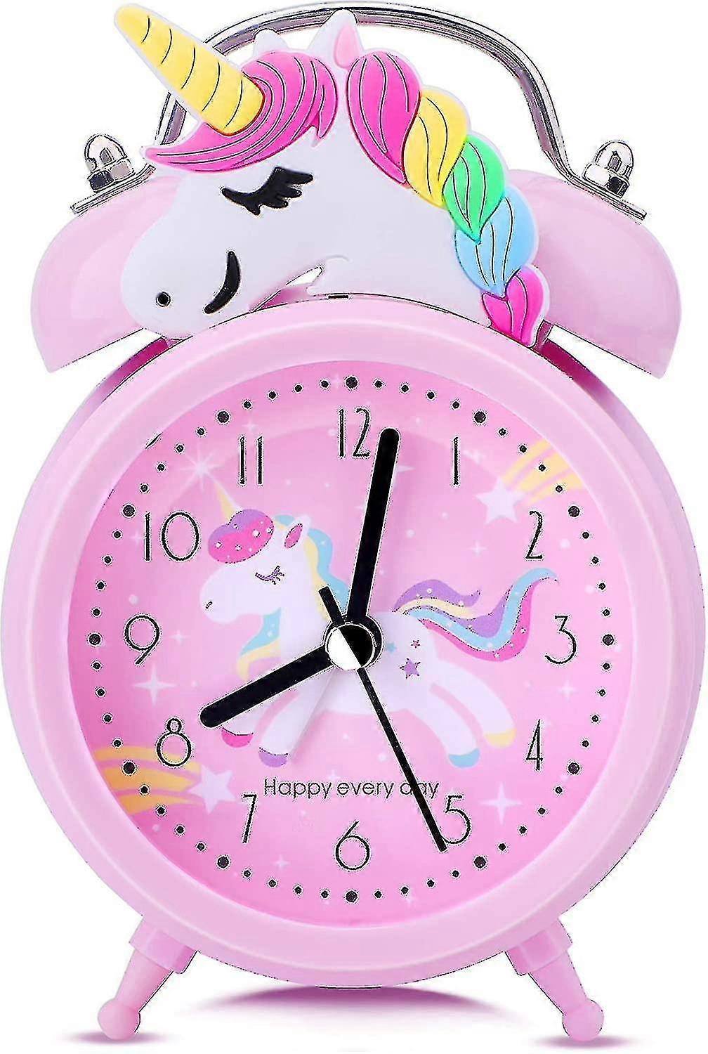 Snniv Unicorn Alarm Clocks For Girls, Silent Bedside Alarm Clocks With Backlight, Non Ticking Vintage Twin Bell Clocks For Heavy Sleepers