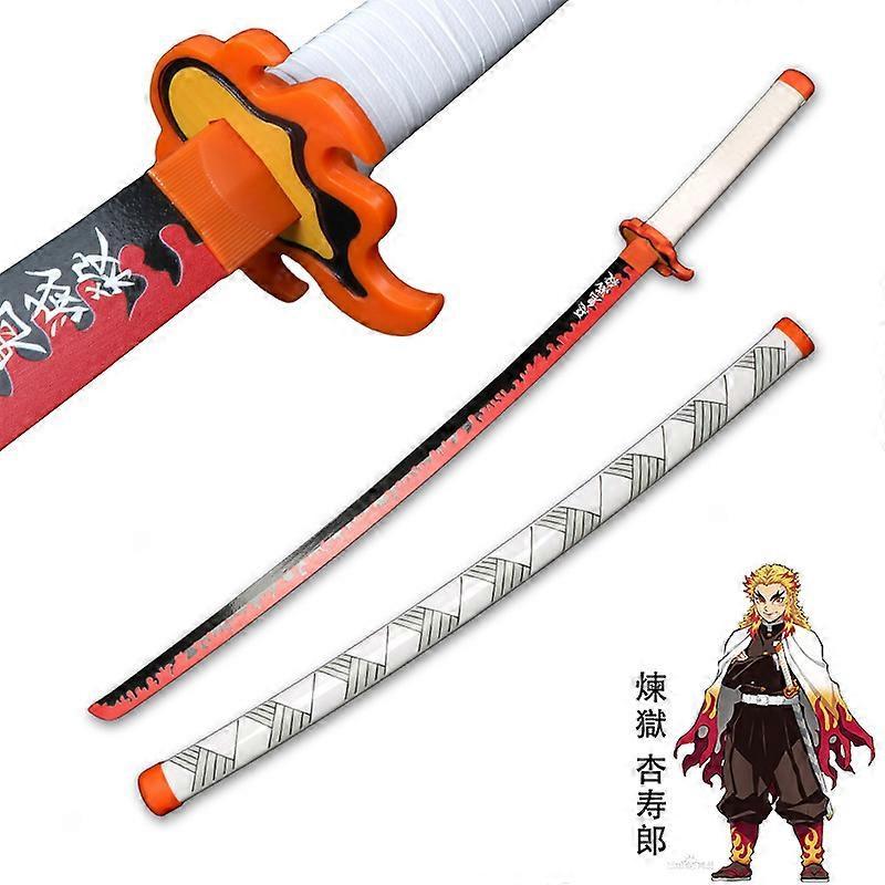 Redkid 104 cm Demon Slayer Sword Cosplay Weapon Rengoku Rengoku Kyoujurou Katana Kimetsu no Yaiba catana Wooden Samurai Sword toy