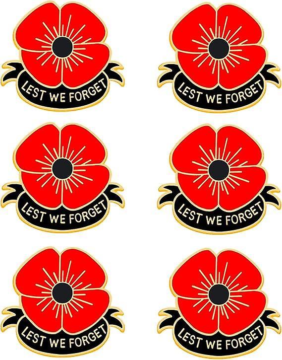 Lelinker Red Poppy Pins Lest We Forget Enamel Poppy Brooch Pins For Women Flowers Broaches 6 Pcs