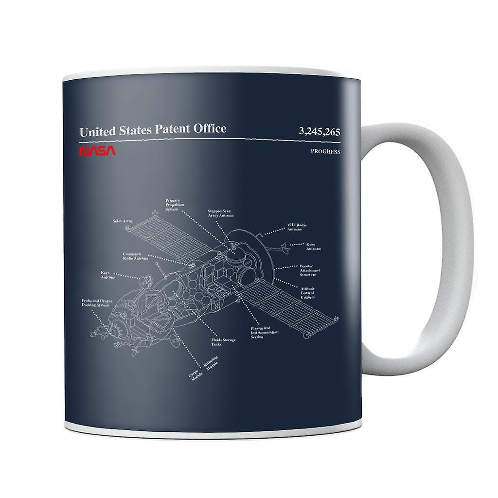 NASA Progress Russian Resupply Vehicle Blueprint Mug Navy Blue 10oz