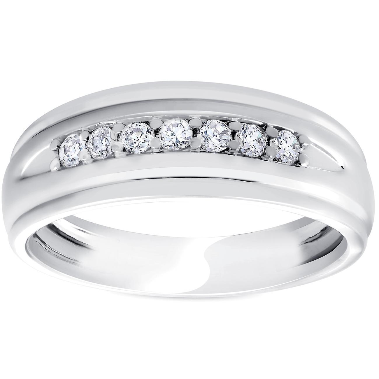 Pompeii3 Mens 1/4ct White Gold 7 Stone Diamond Ring 10k Polished Wedding Anniversary Band 9.5