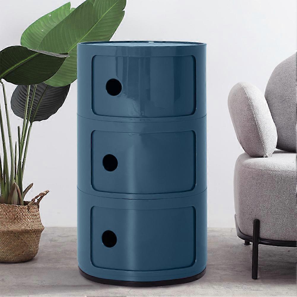 Living And Home Storage Drawer Unit 3 Tier Round Plastic Storage Unit Cabinet Dark Blue