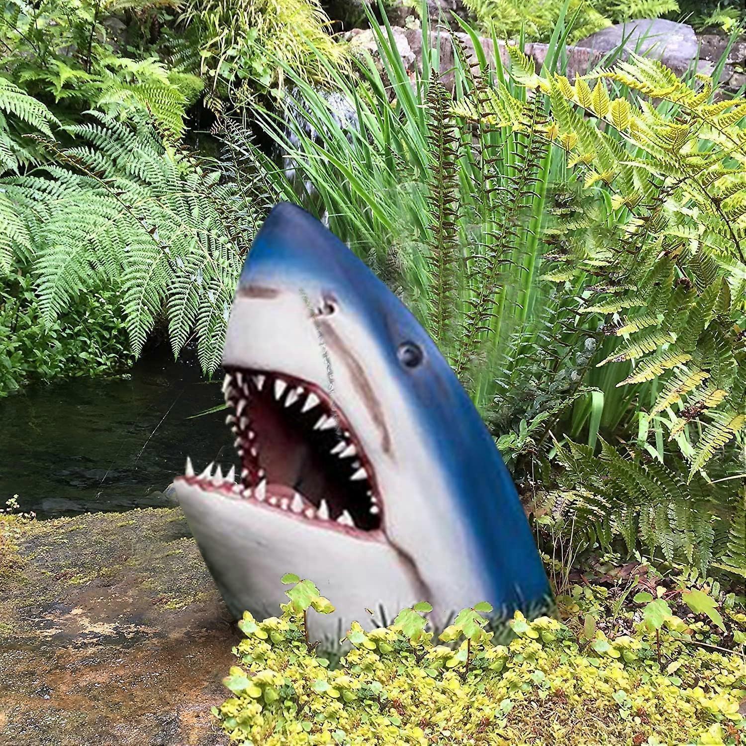 Unbrand Great White Shark Garden Art Statue, 22x14cm Unique Great White Shark Head Sculpture, Resin 3D Jaws Figurine Ocean Art