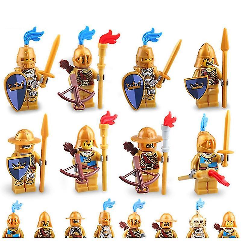 Manchalk 8pcs Medieval Military Knight Figures Building Block Helmets Soldier Assembling Toy