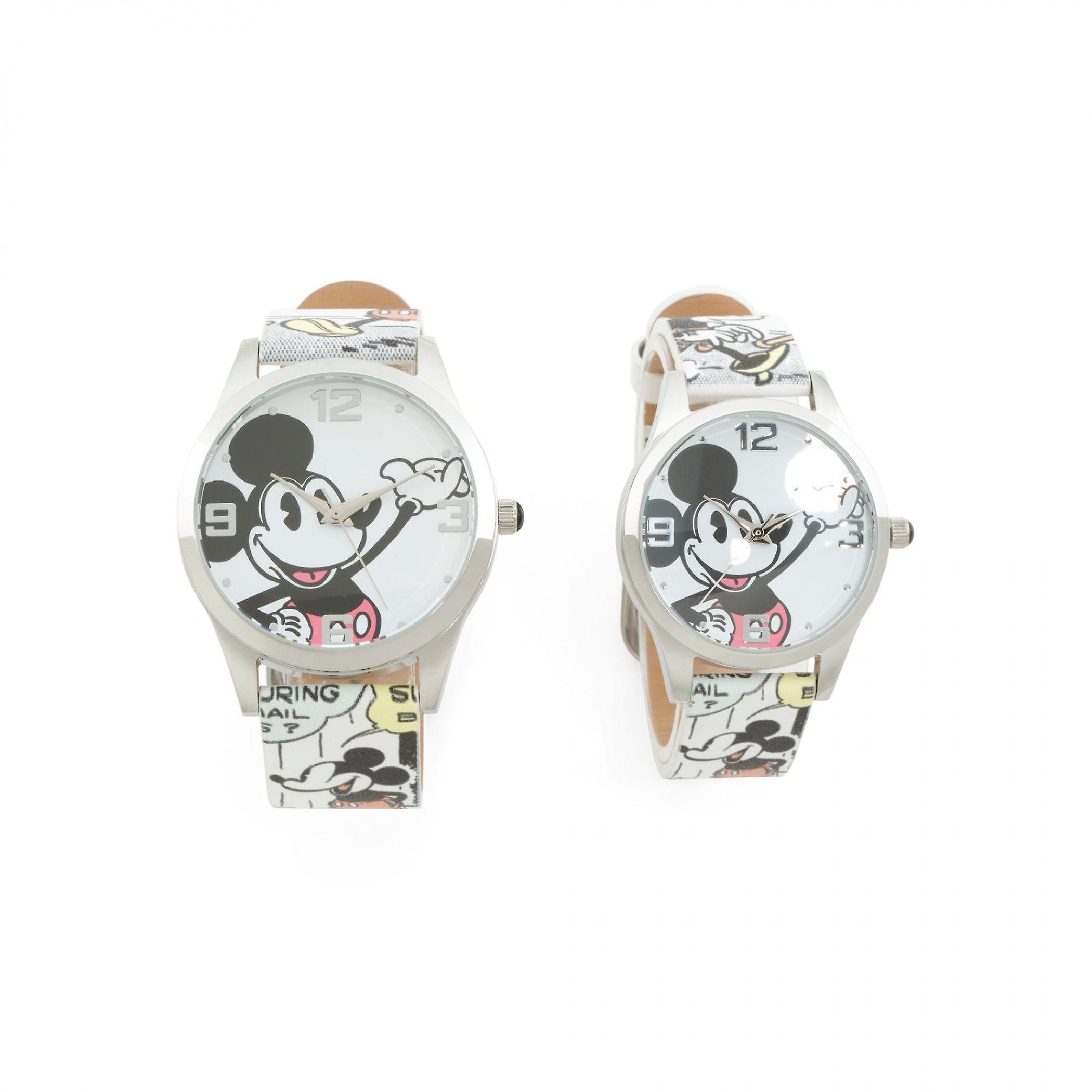 Cartoons Disney Mickey Mouse His and Hers Watch Set with Rubber Band White