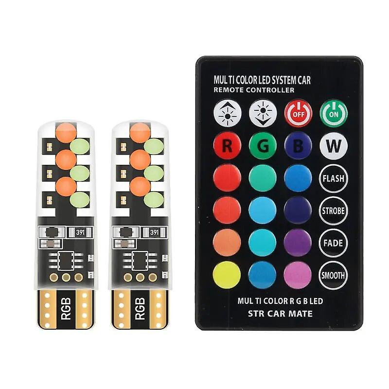 Begleri 1set T10 W5w Rgb Led Bulb Remote Control Cob Lamp Car Interior Lighting Reading Wedge Dome Trunk License Plate Light 12v 1 set