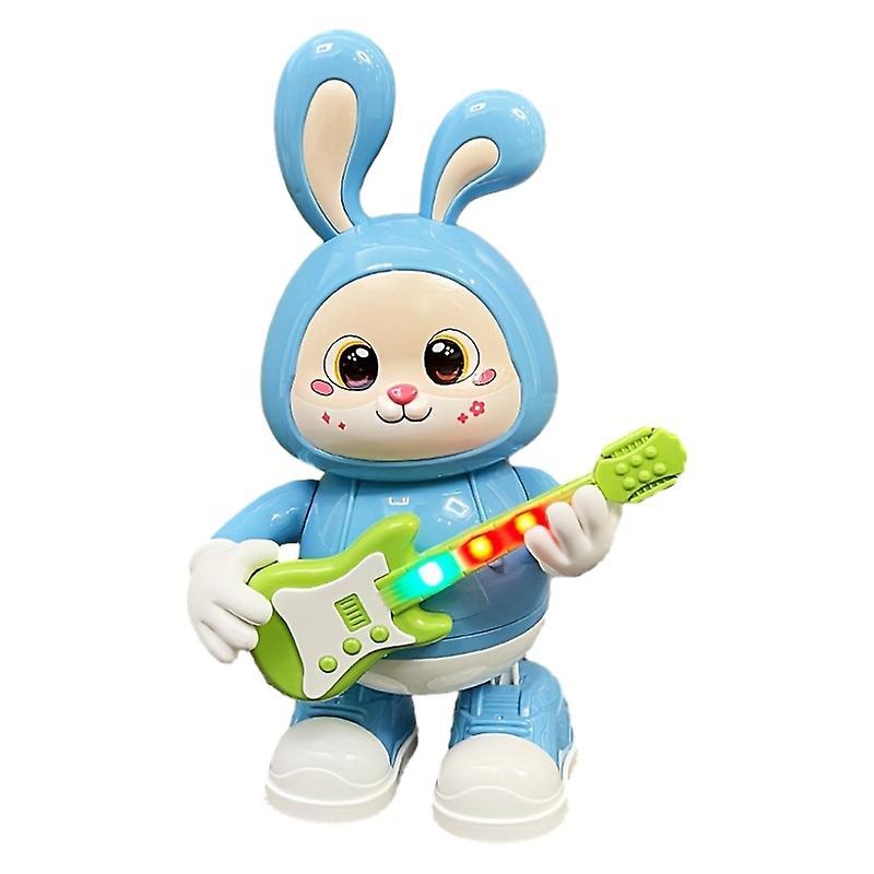 Wfuo Childrens Electric Singing And Dancing Robot Light Music Cute Rabbit Guitarist Baby Childrens Toy blue