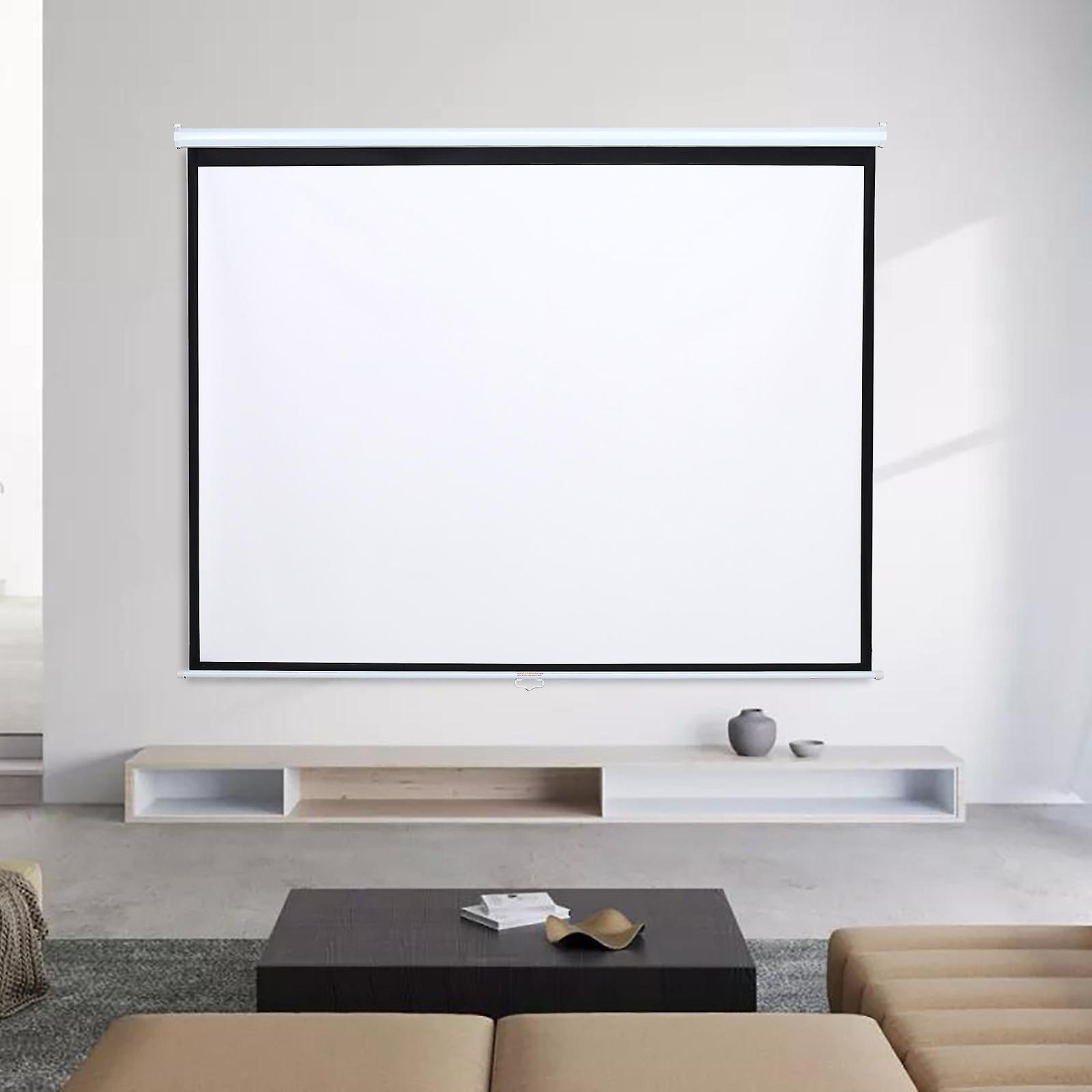 Living And Home Manual Pull Down Retractable Projector Projection Screen, White 92 Inch