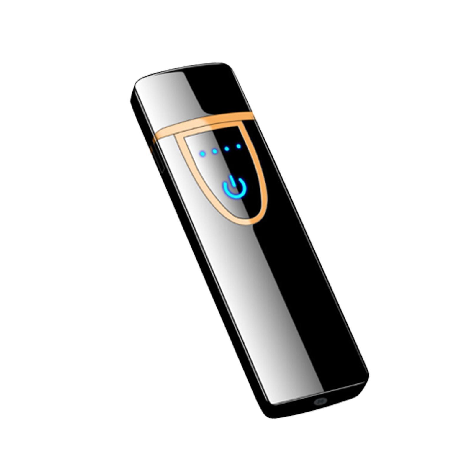 Taishh Electronic Rechargeable Lighter, Electric Lighter, Type-c Rechargeable Lighter Outdoor Windproof Cylindrical Fingerprint Sensing Lighter Black