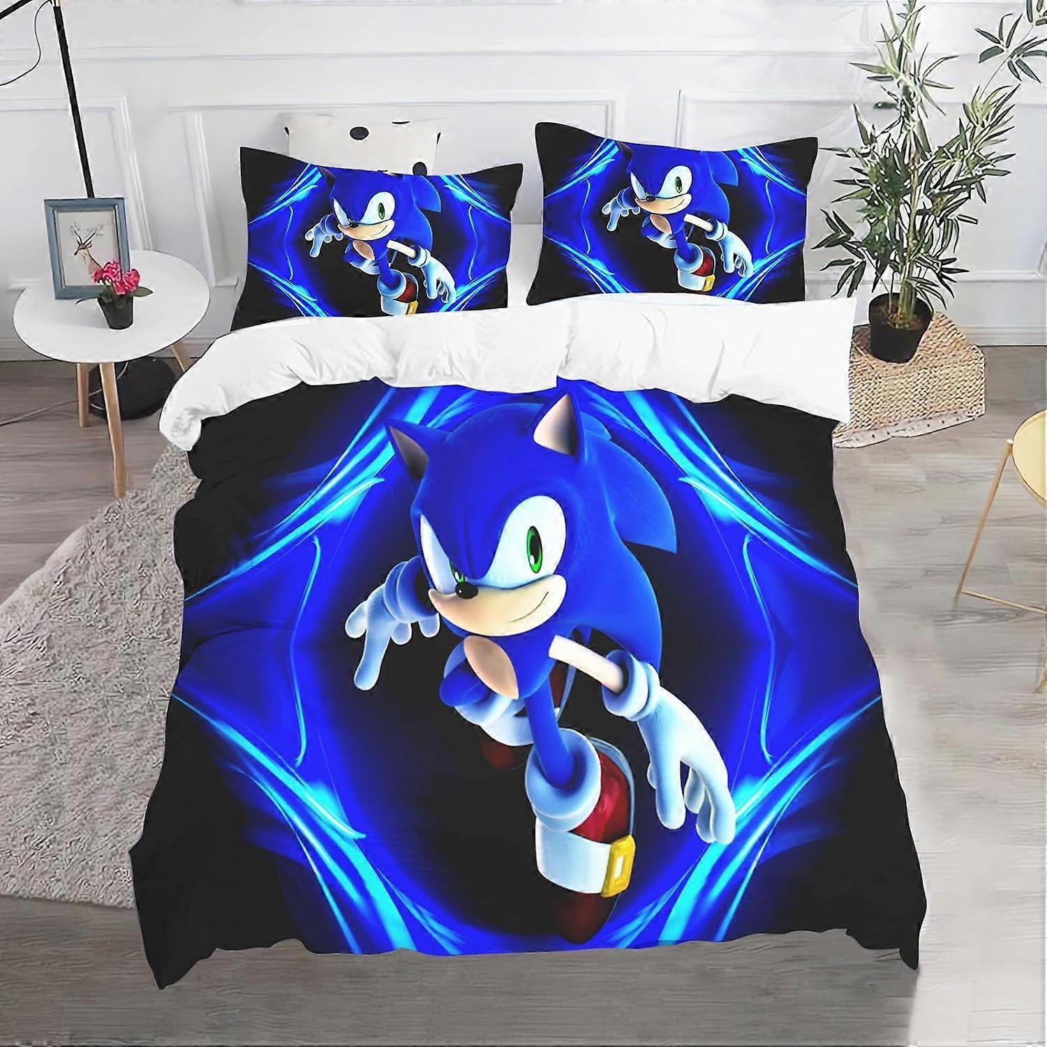 Kerota Sonic Bedding Set - Anime Sonic Bedding Set - Duvet Cover Set, 3D Print, for Teens, Sonic Cartoon Single135x200cm