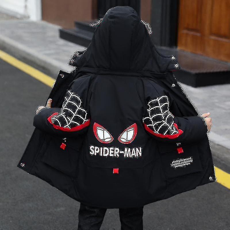 Cryin New Winter 2022 Spider-man Hooded Jacket Kids Winter Warm Coat black 150cm (9-10years)