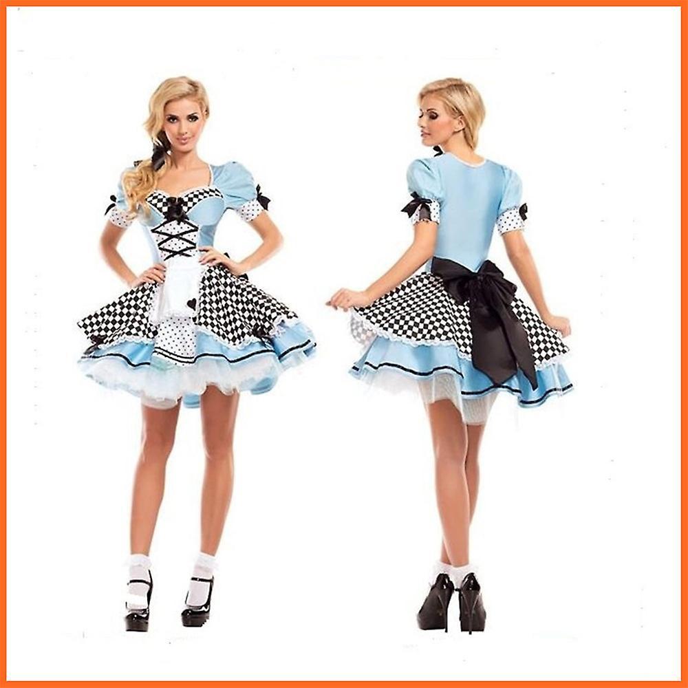 Manchalk Alice In Wonderland Costume For Women Girls Princess Costume Blue Sweet Lolita Maid Halloween Cosplay For Woman M