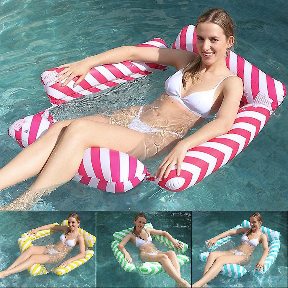 Frusde Pool Float Hammock Chairs, Water Lounger Pool Chair Lounge, Inflatable Pool Float With Backrest For Pool Party Summer Diagonal Stripes-Rose Red