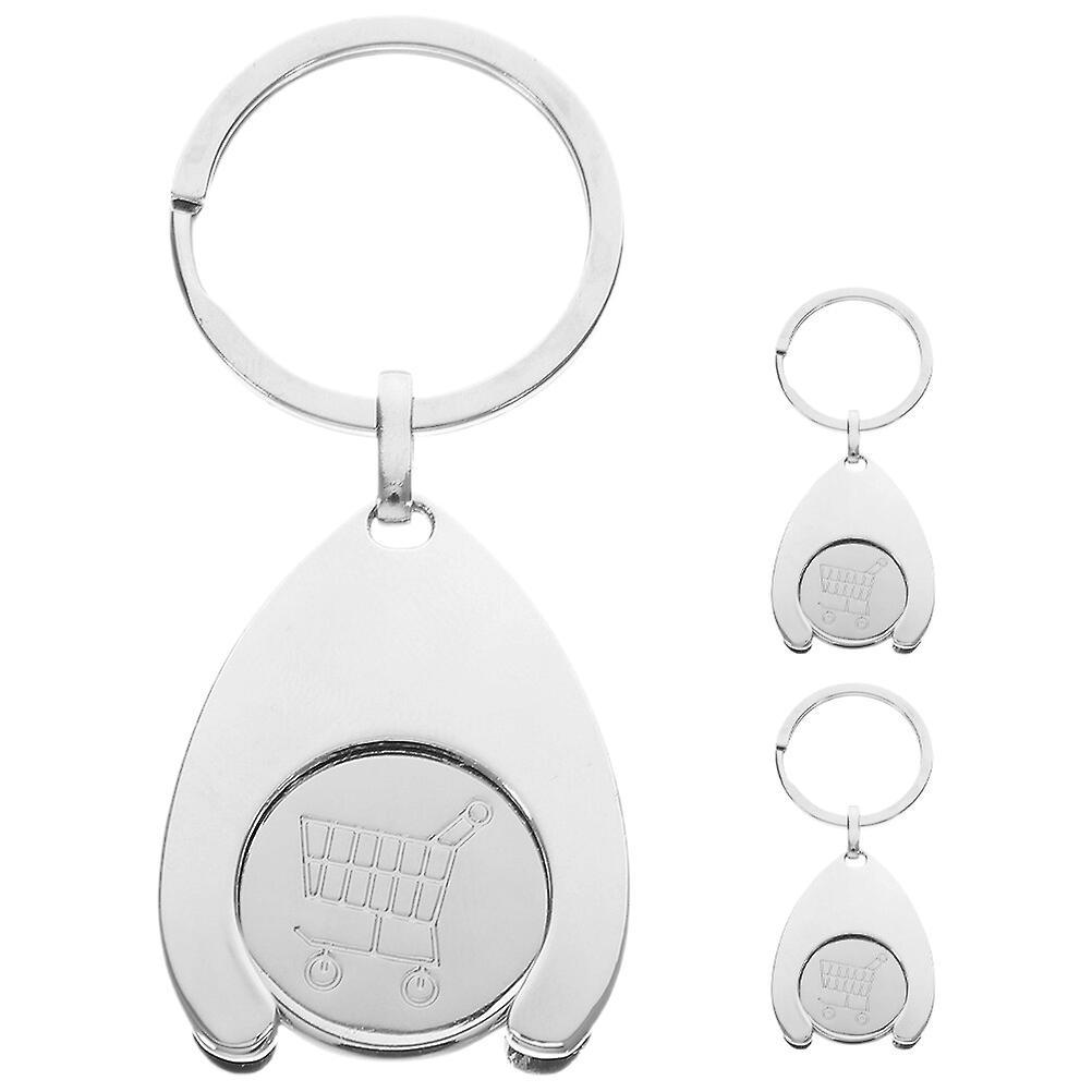 Tinksky 3pcs Shopping Trolley Tokens Key Ring Metal Token Coin Keyring Coin Keychain for Grocery Shopping Cart Silver 7.5X3.2X1CM