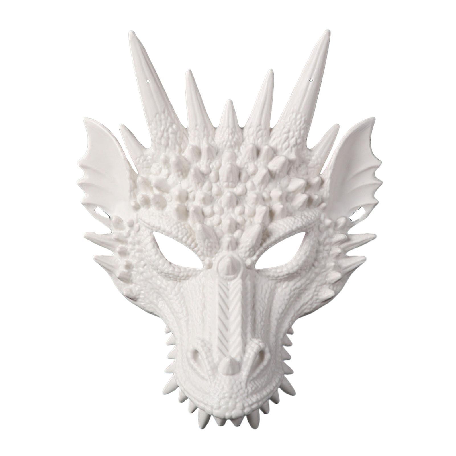 Yamaler 3D Dragon Head Face Guard Cool Stage Performance Costume Party Cosplay Colorful Dragon Headgear Head Cover Party Supplies White