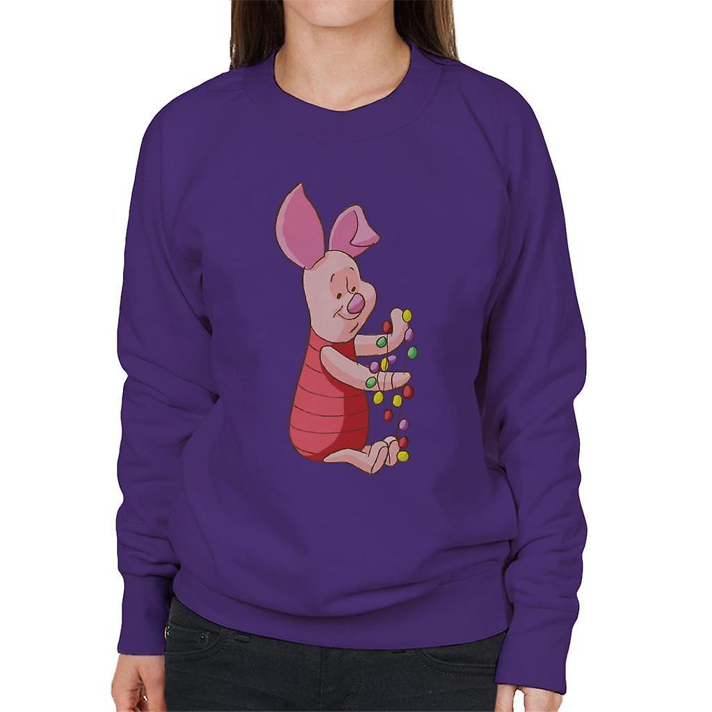 Disney Christmas Piglet Holding Festive Lights Women's Sweatshirt Purple Medium