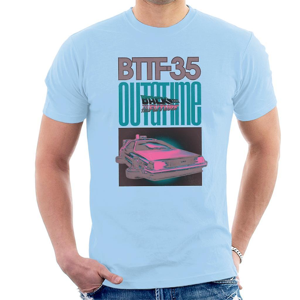 Back to the Future Delorean 35 Outatime Men's T-Shirt Sky Blue XX-Large