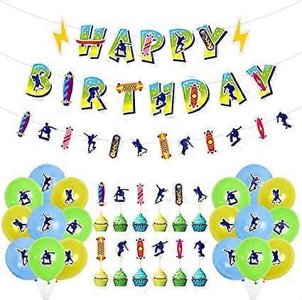 Phwj Skateboard Birthday Decoration Skateboard Theme Banner Skateboard Birthday Supplies Silhouette Balloon Skateboard Cake Top Skateboard Cupcake Top