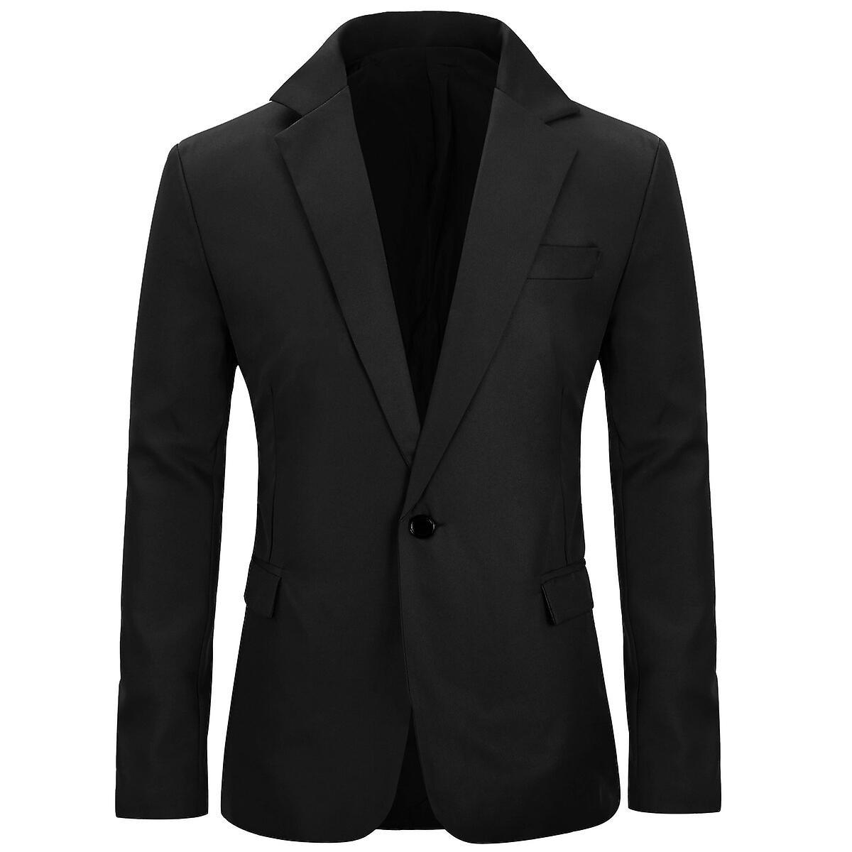 Allthemen Mens Solid Color Slim Fit Business Casual Blazer Black M