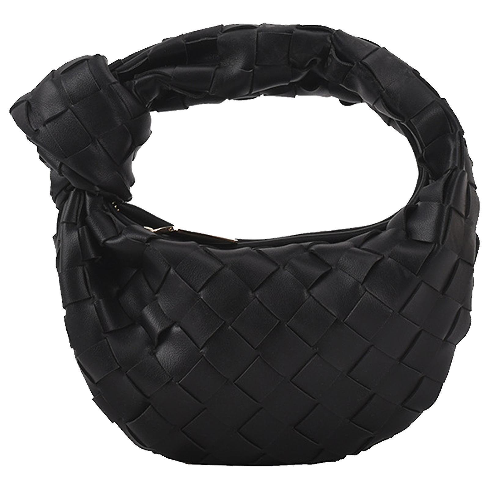 Braided Wallet Hand Clutch Bag Women Woven Microfiber Leather Knotted Handle Pouch Hobo Tote Bag Purse Clutch Handbag - Snngv black