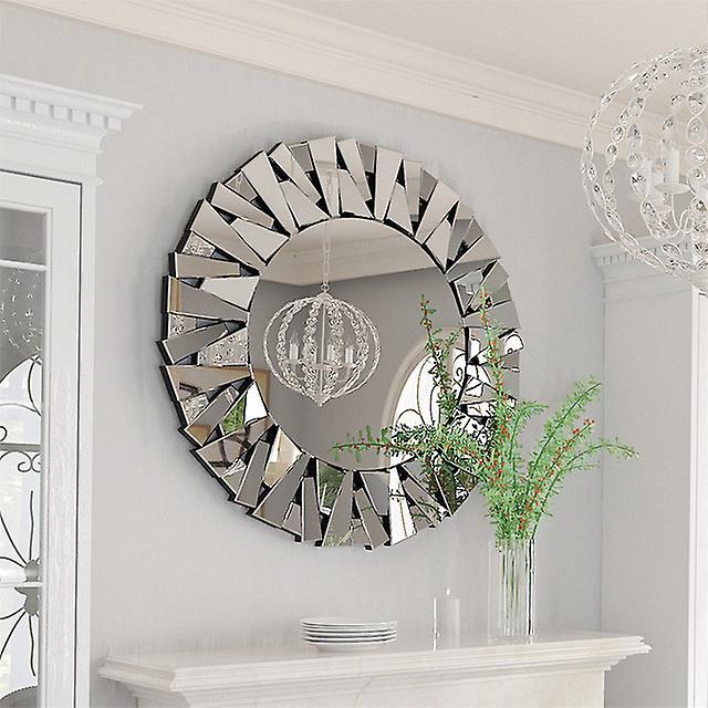 Luvodi Luxury Large Round Wall Mirror Bevelled Decorative 3d Mirrored Glass Vanity Art