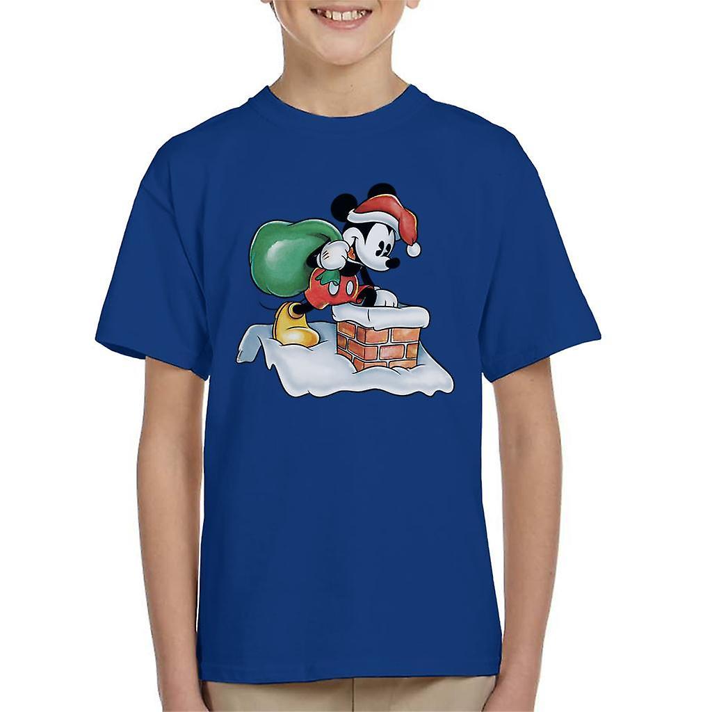 Disney Christmas Mickey Mouse Approaching Chimney Kid's T-Shirt Royal Blue Large (9-11 yrs)