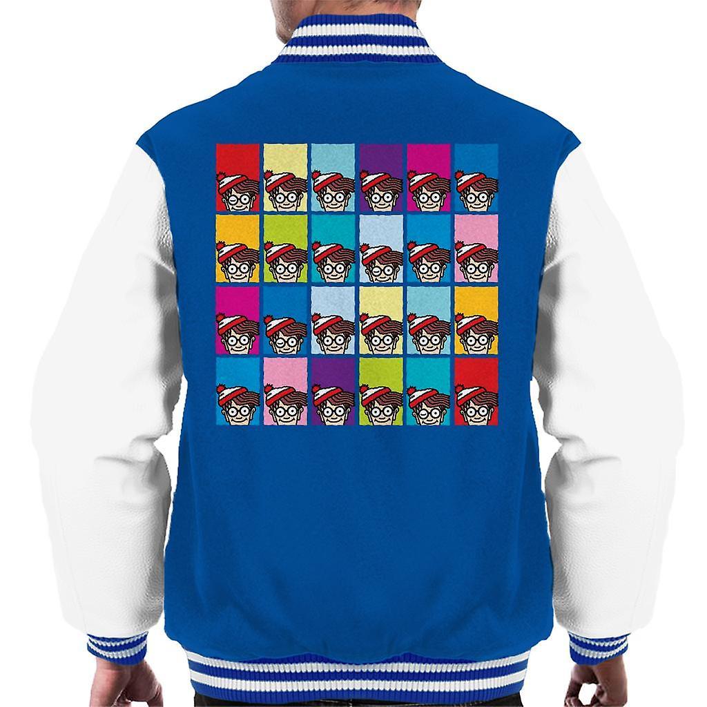 Wheres Wally Where's Wally Colourful Tiles Men's Varsity Jacket Royal/White X-Large