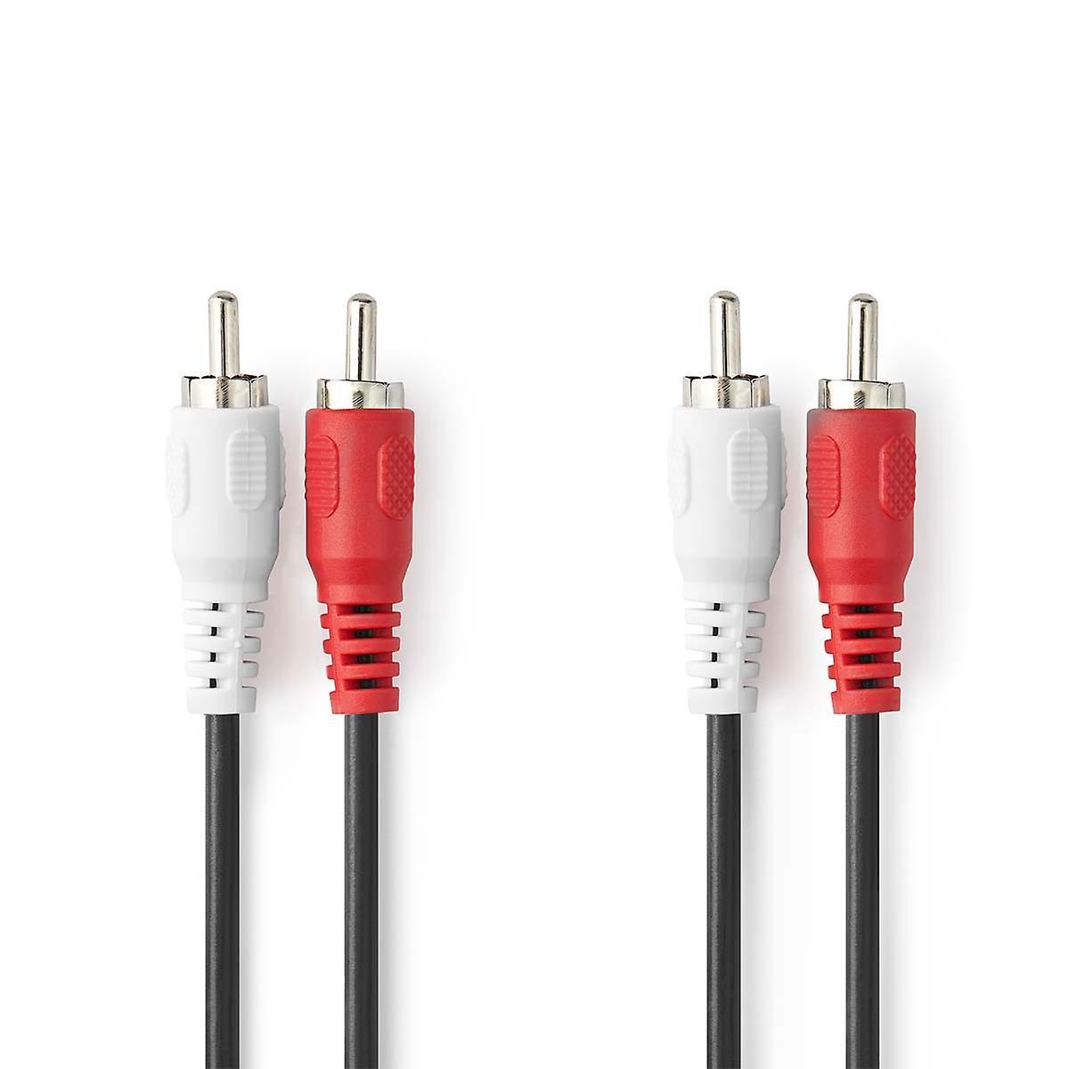 Nedis Stereo Audio Cable | 2x RCA Male | 2x RCA Male | Nickel Plated | 10.0 m | Round | Red / White | Label