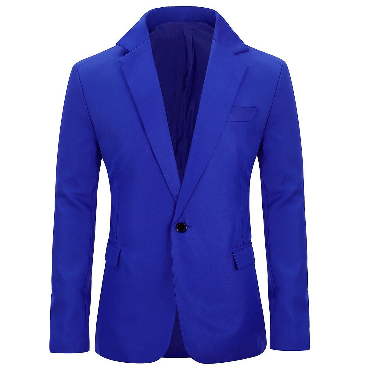 Allthemen Mens Solid Color Slim Fit Business Casual Blazer Blue L