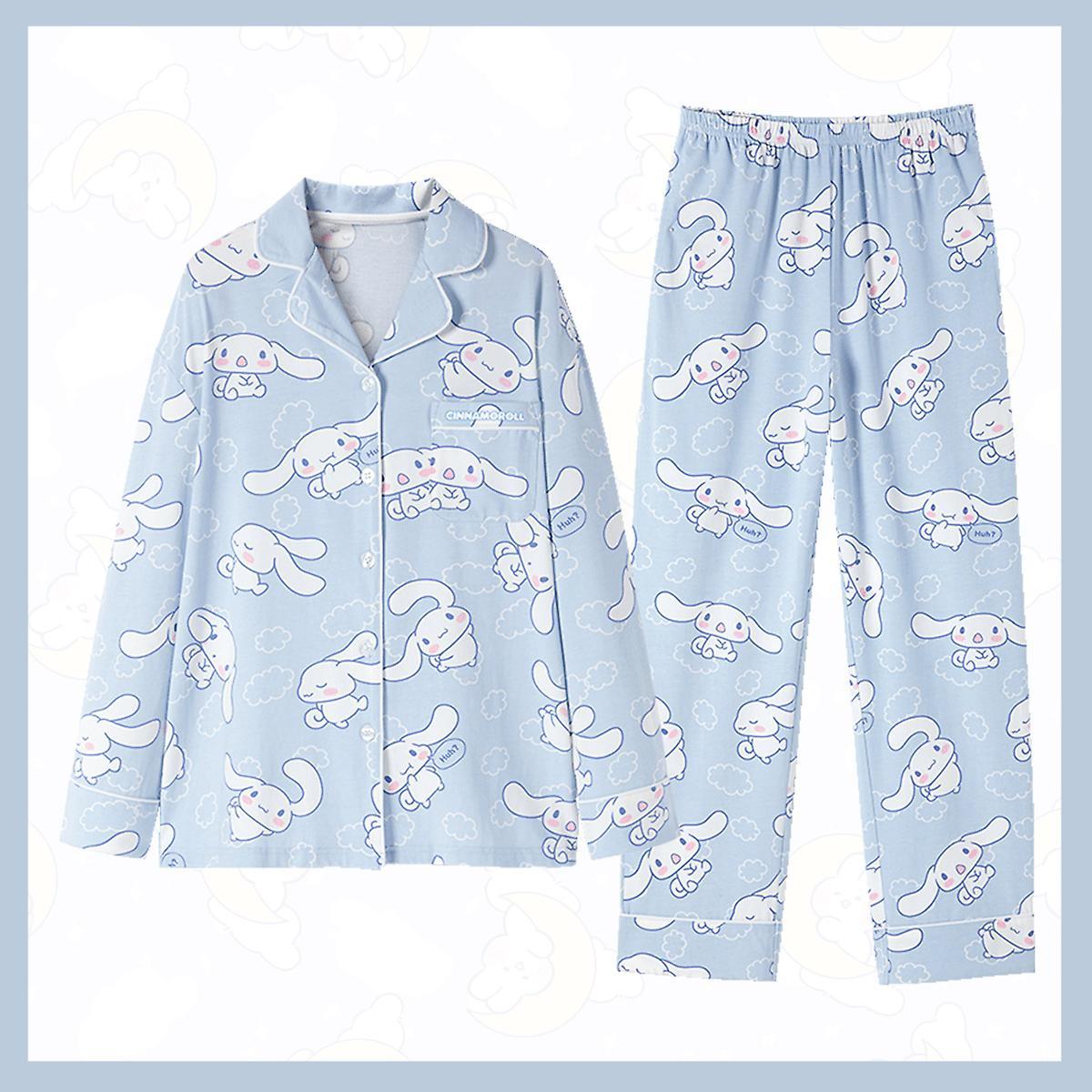 Aionyaaa Kawaii Cinnamoroll My Melody Kuromi New Spring Autumn Pajamas Women Anime Sanrioed Cute Girl Heart Cotton Loungewear Set M