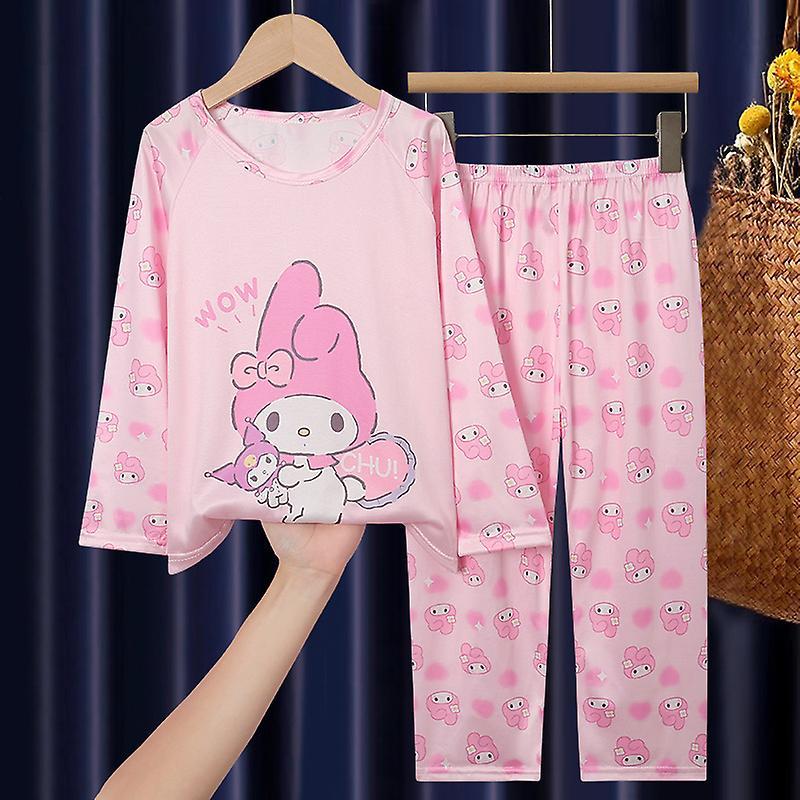 Aionyaaa Anime Sanrio Hello Kitty My Melody Cinnamoroll Children Fall Pajamas Kawaii Kuromi Casual Loose Long Sleeve Girl Homewear Gift color 22 12...