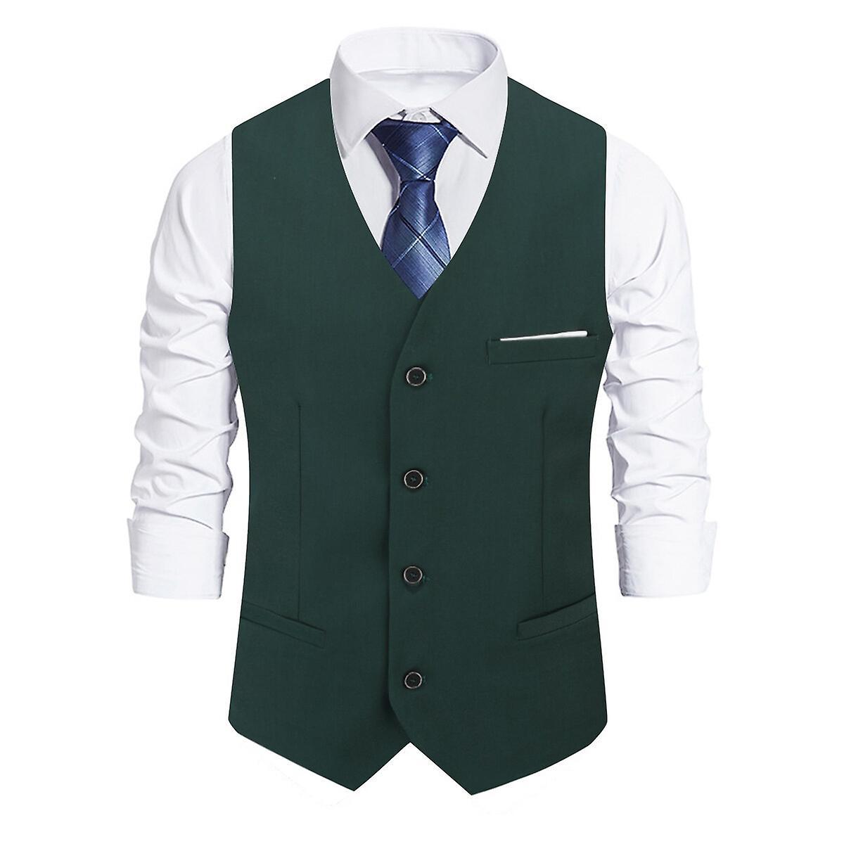 Allthemen Men's Vest, Solid Color Business Wedding Slim Suit Vest Dark Green M