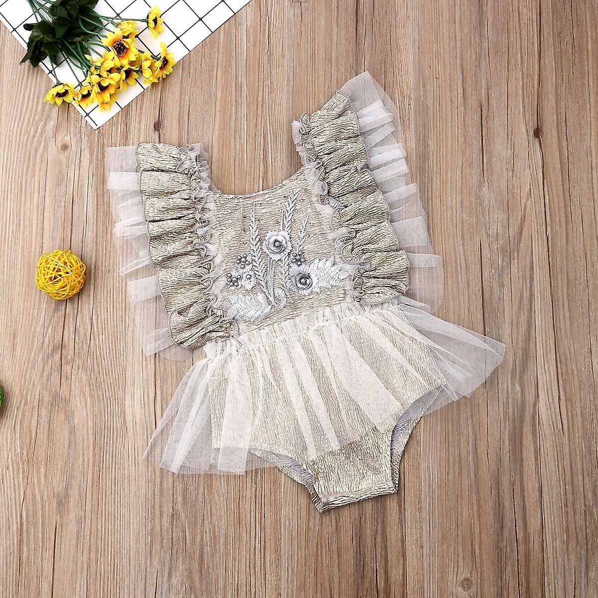 Slowmoose Newborn Baby Lace Summer Bodysuit Gray 12M