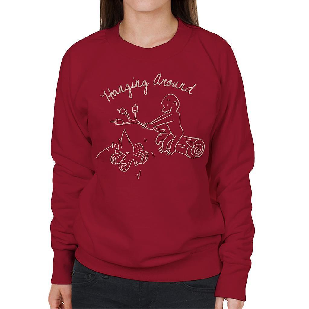 Curious George Hanging Around The Campfire Women's Sweatshirt Cherry Red Large