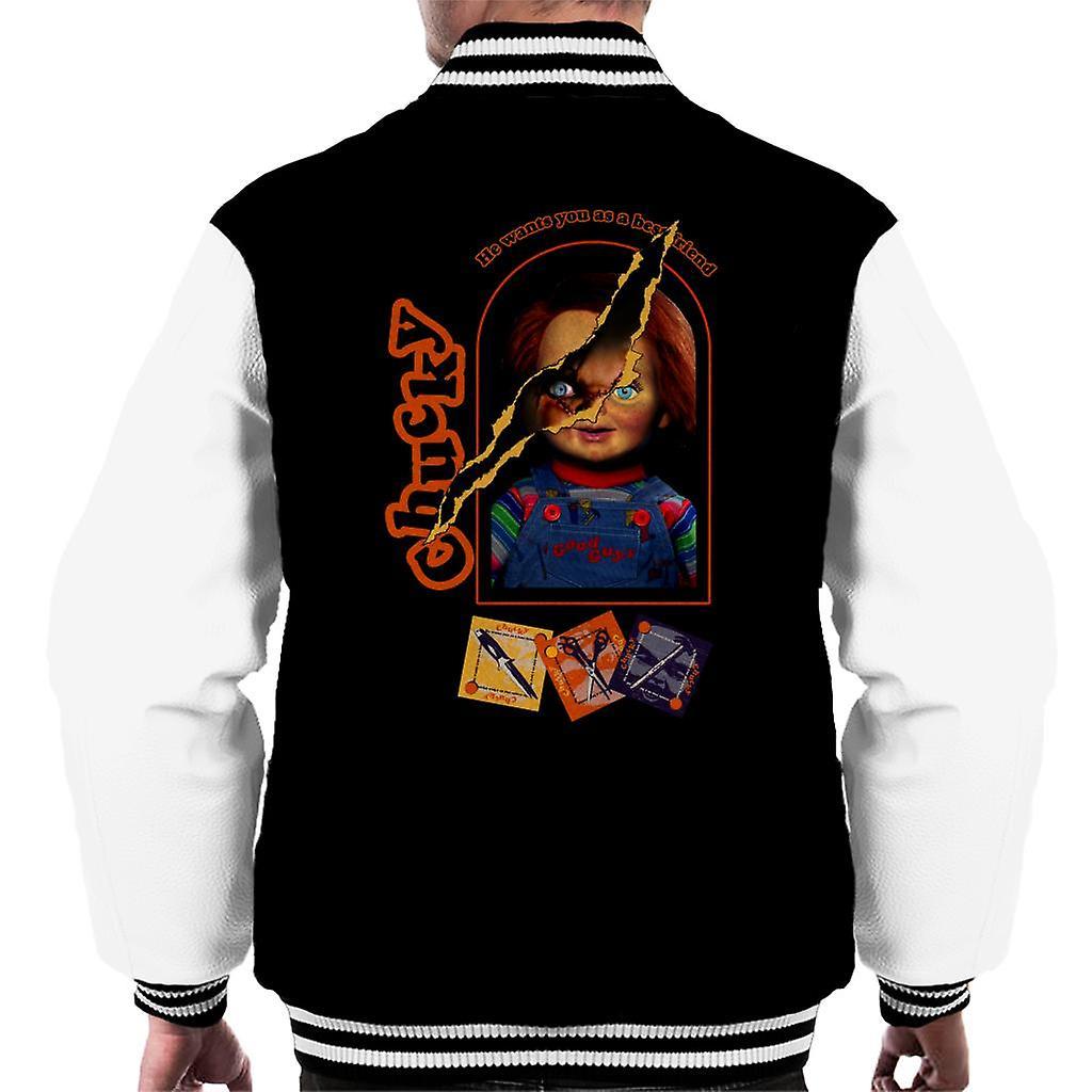 Chucky He Wants You As A Best Friend Men's Varsity Jacket Black/White Medium