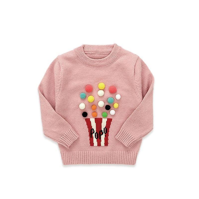 Slowmoose Long Sleeve, Pompon Design-warm Knitted Woolen Sweater Pink 24M