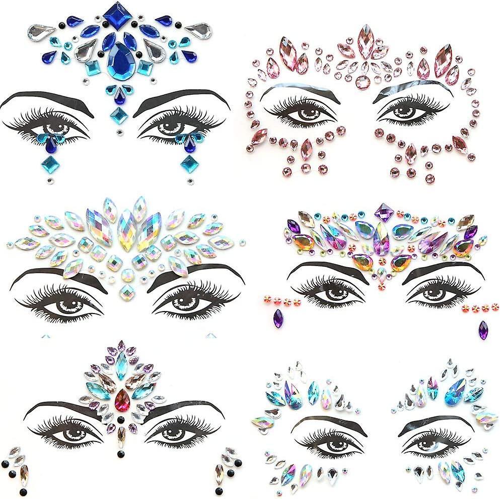 Phwj Face Gems 6 Sheets Face Jewels Rhinestone Stickers Crystal Rhinestone Jewelry For Festivals Face Decorations