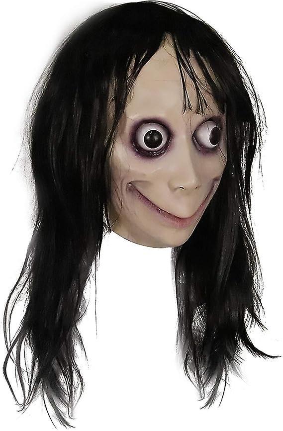 Heytea Momo Mask Horror Devil Mask With Long Hair, Scary Costume Halloween Creepy Cosplay Party Decoration Prop