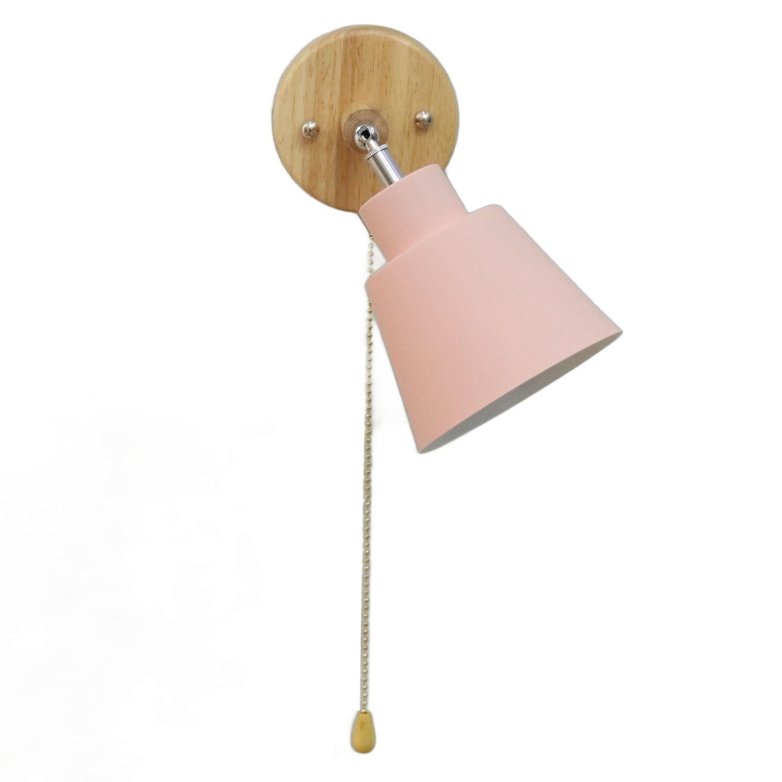 Pcpc Macaron Bedside Wall Lamp Space Saving Pink Lampshade Wall Sconces With Wood Base For Livi