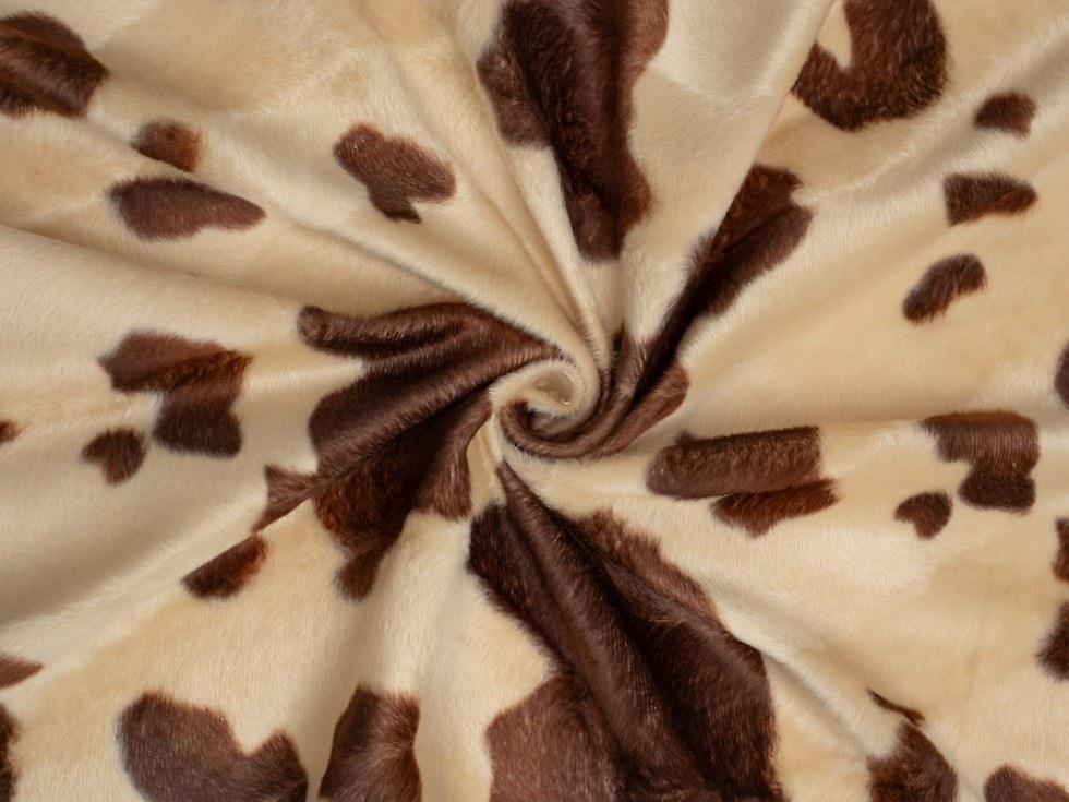 Minerva Core Range Velboa Faux Fur Fabric Brown Cows - per metre