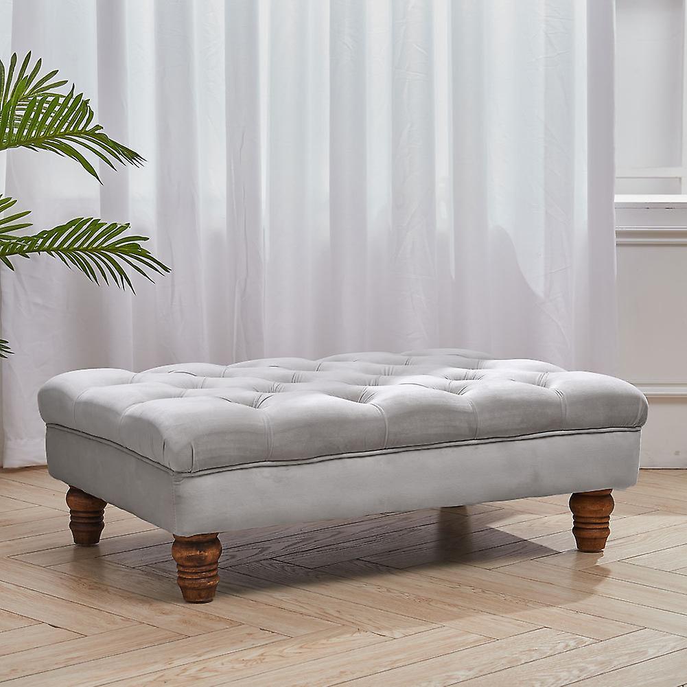 Living And Home Ottoman Benches Buttoned Velvet Rectangular Ottoman Footstool with Gourd-shaped Legs Grey