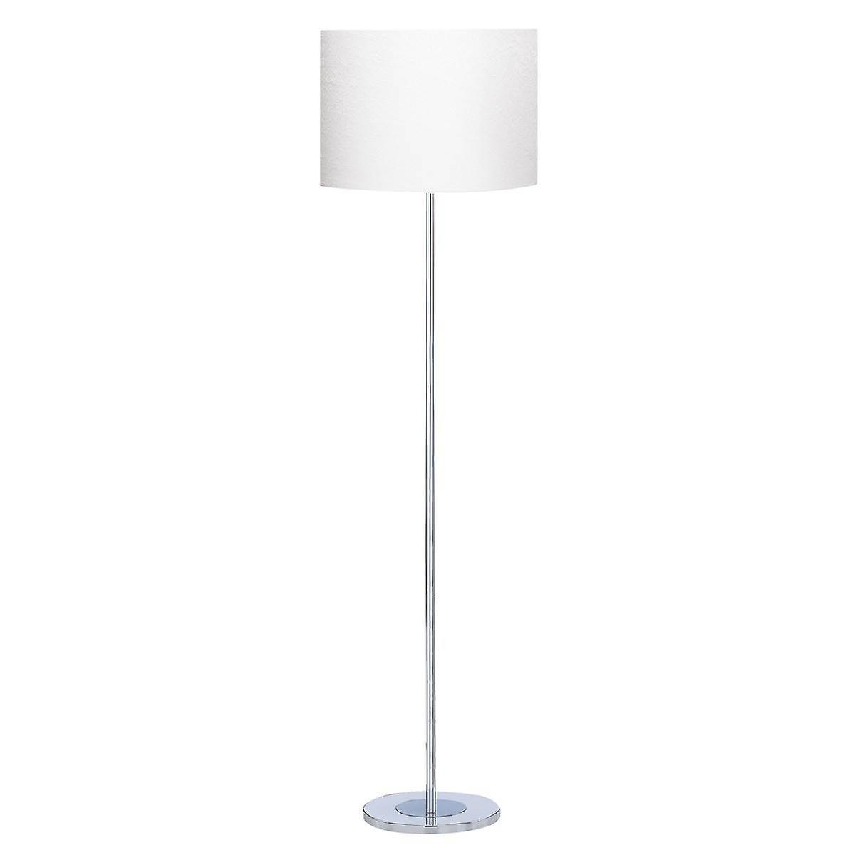 Searchlight Lighting Carter 1 Light Round Floor Lamp Chrome with White Fabric Shade, E27