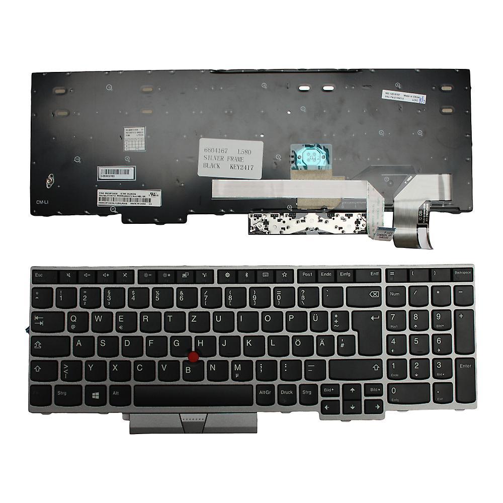 Keyboards4Laptops Lenovo ThinkPad E580 With Pointer Silver Frame Black German Layout Replacement Laptop Keyboard