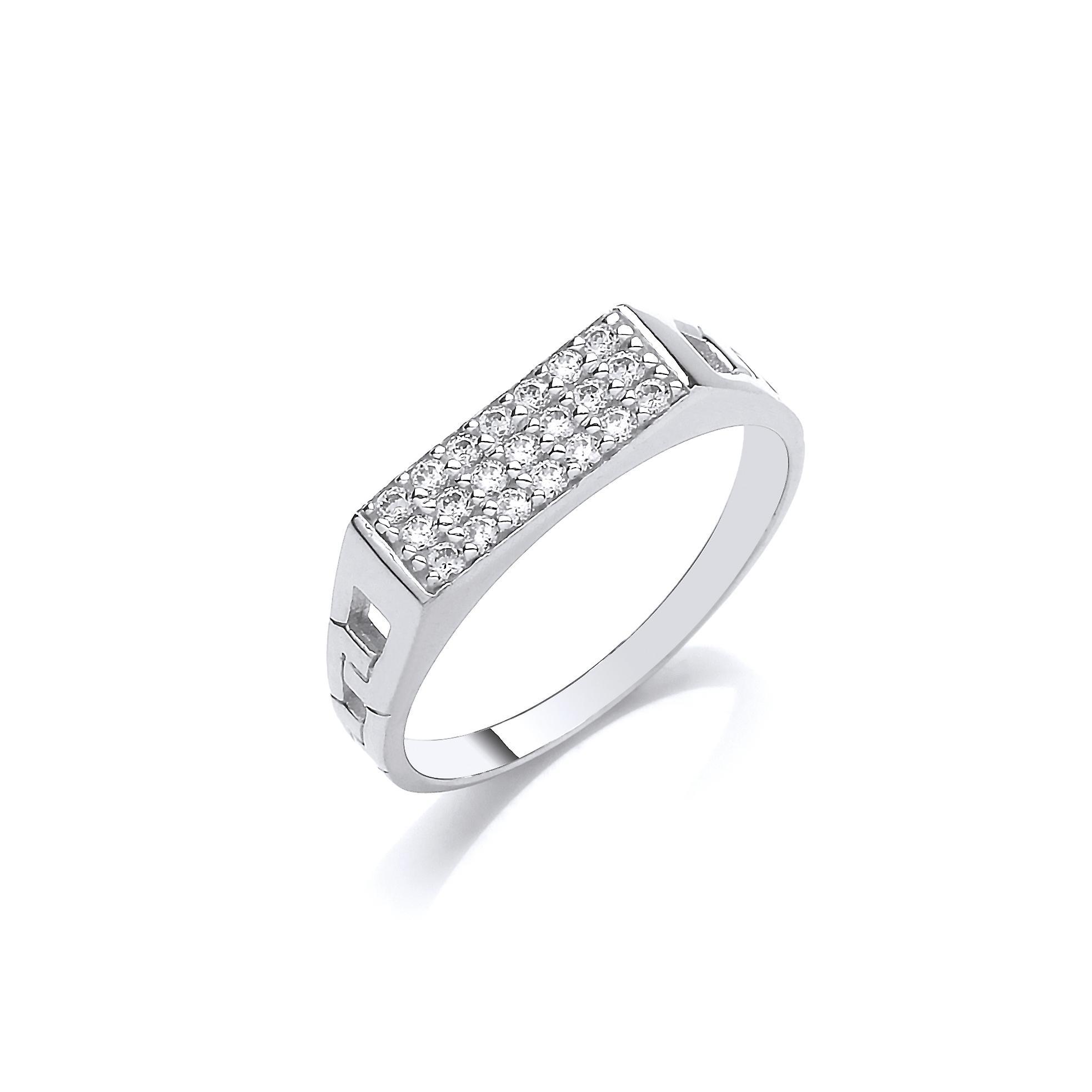 Jewelco London Kids Sterling Silver Cubic Zirconia Curb Link Encrusted Rectangular Signet Ring White G