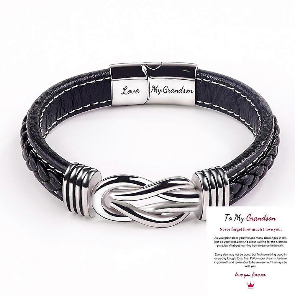 Unbrand To My Son To My Grandson Bracelet,Love You Forever Braided Leather Bracelet Men's Braided Leather Knot Bracelet Love My Grandson