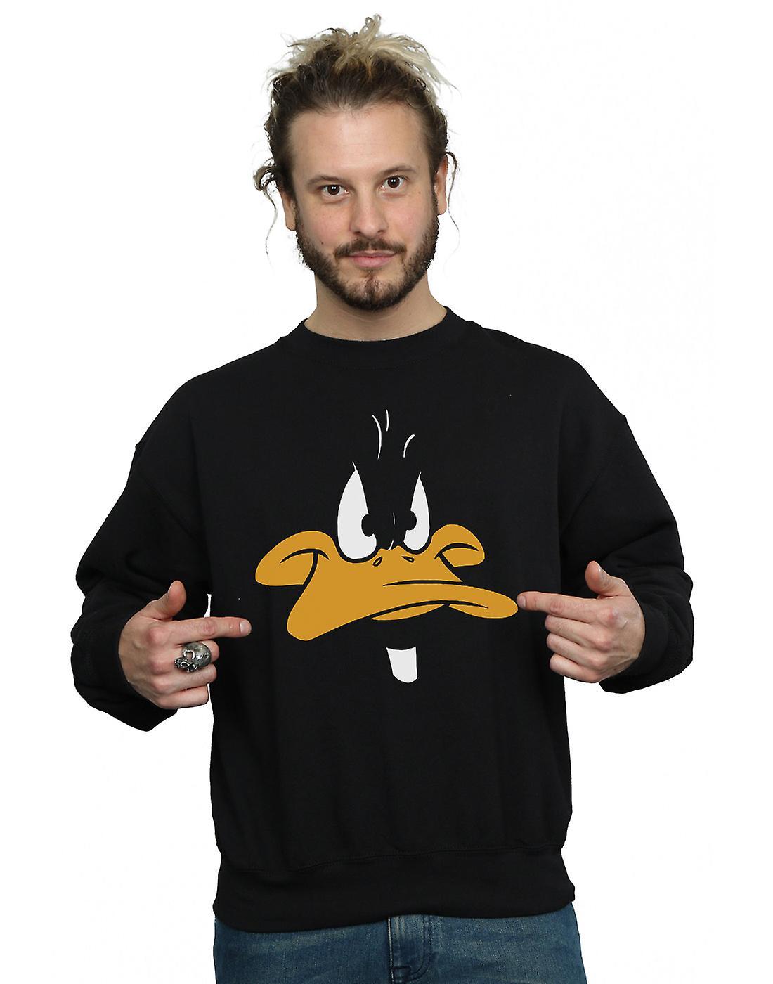 Looney Tunes Men's Daffy Duck Big Face Sweatshirt Navy Blue Large