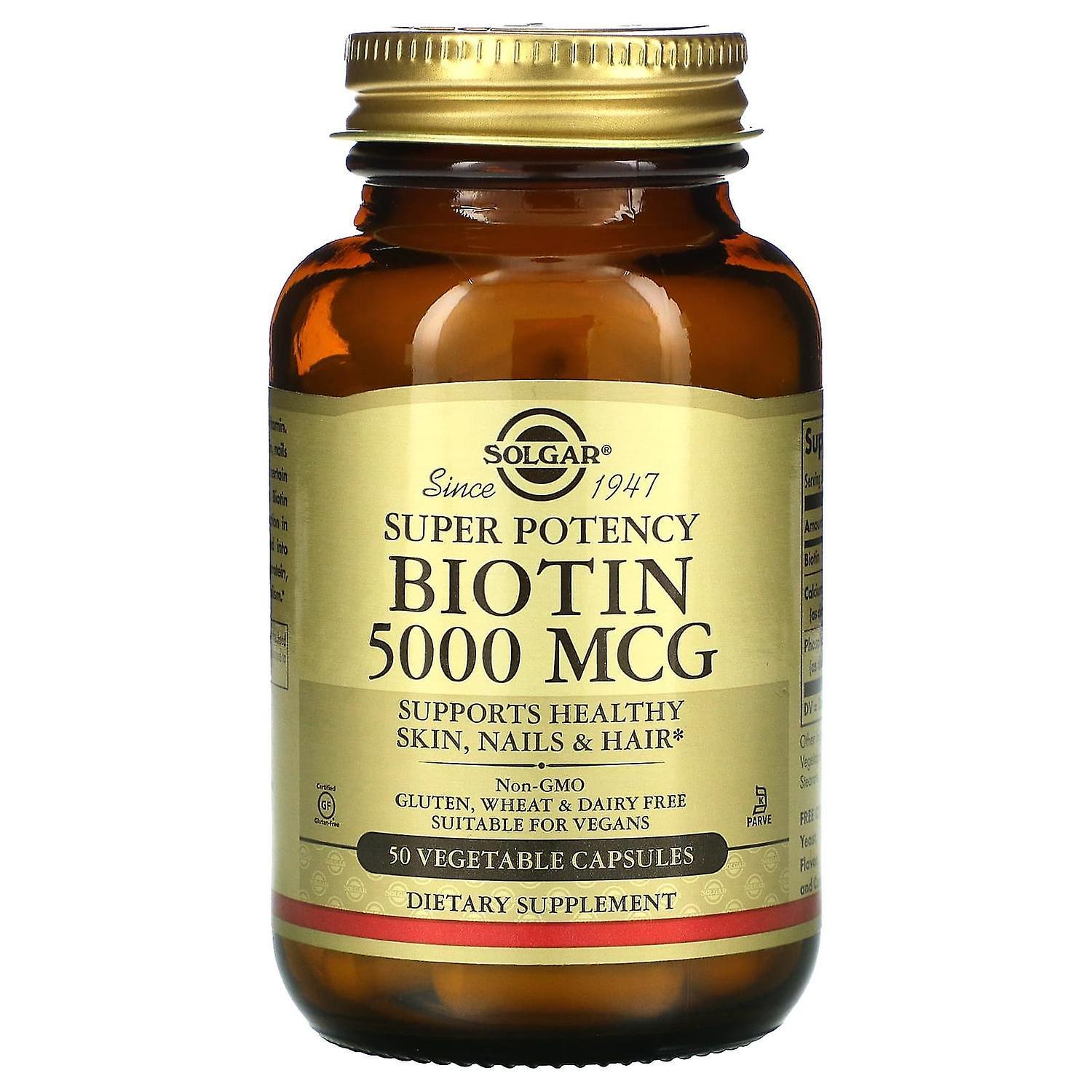 Solgar, Biotin, 5,000 mcg, 50 Vegetable Capsules