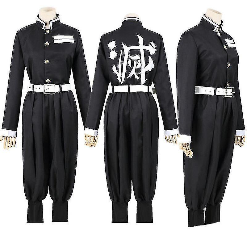 Cryin Anime Demon Slayers Kimetsu No Yaiba Cosplay Costume Top Jacket Pants Black Team Uniform Unisex Halloween Clothes L