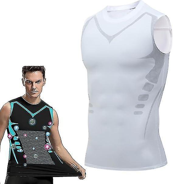 Clearv Ionic Shaping Vest, Men Shaper, 2023 New Version Ionic Shaping Vest For Men, Comfortable Breathable Ice-silk Fabric_a817 XL White